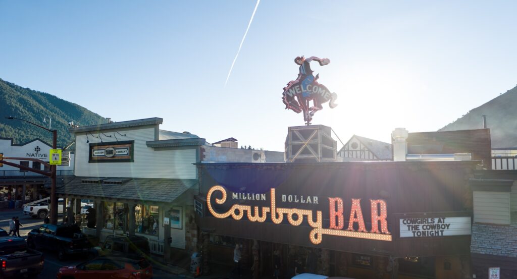 Million Dollar Cowboy Bar exterior in Downtown Square Jackson Hole